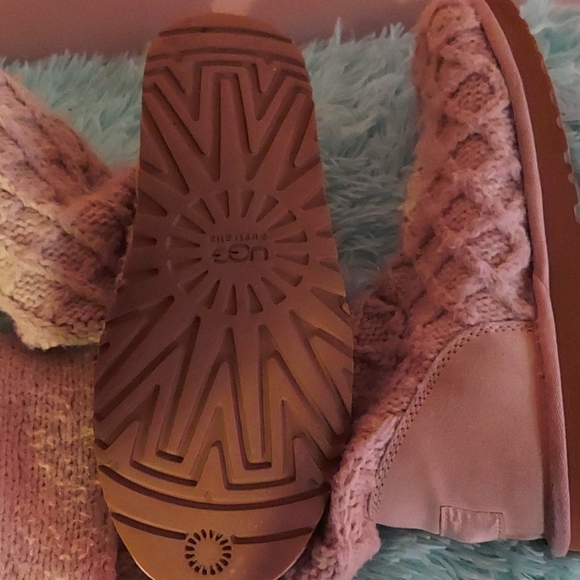 UGG Knit Slippers with Button Detail - Cream and Tan - Picture 3 of 3